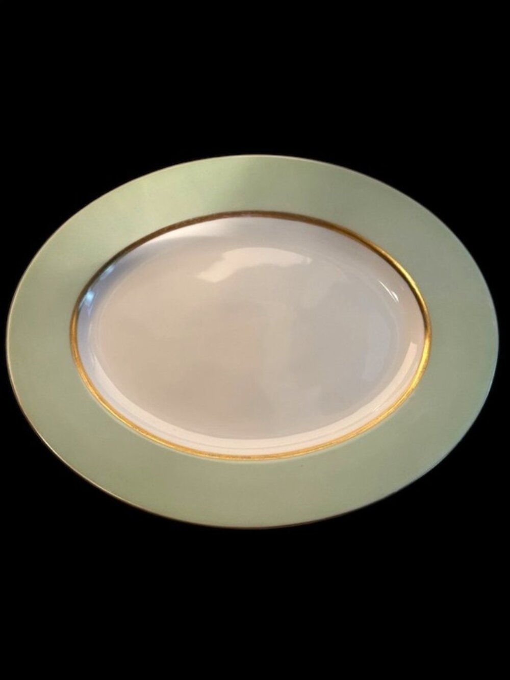 VTG Tirschenreuth Clyde Green Oval Serving Platter Gold Trim Bavaria Germany